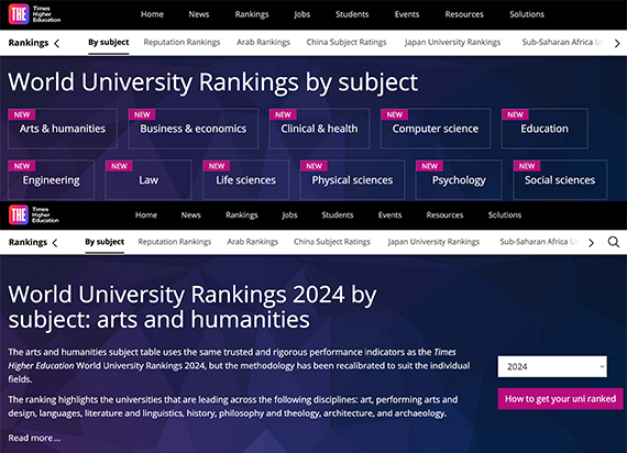 最新！2024年THE泰晤士艺术与人文学科世界大学排名